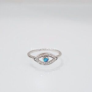 Evil Eye Blue Opal Ring - Sterling Silver Ring - Minimalist Protection Amulet